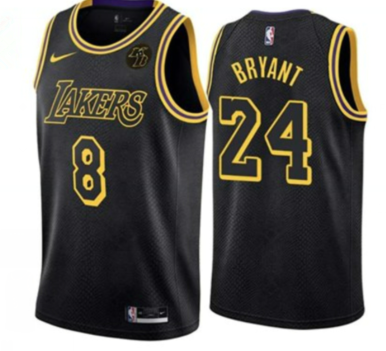 Men's Los Angeles Lakers Front #8 Back #24 Kobe Bryant With KB Patch Black NBA Stitched Jersey