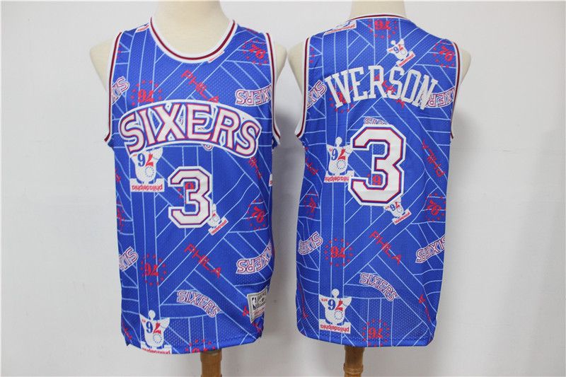 Men's Philadelphia 76ers #3 Allen Iverson Blue NBA Tear Up Pack Hardwood Classics Swingman Stitched Jersey