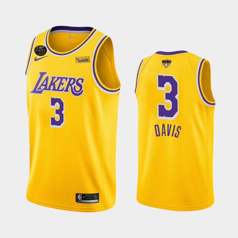 Men's Los Angeles Lakers #3 Anthony Davis 2020 Gold NFL Finals Bound With KB Patch Stitched Jersey