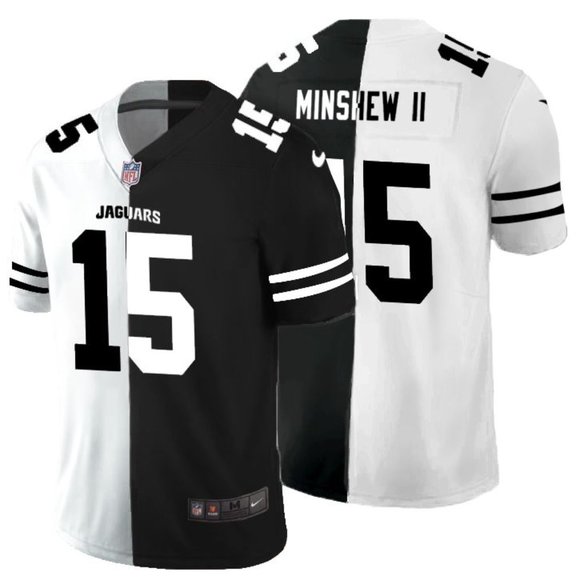 Men's Jacksonville Jaguars #15 Gardner Minshew II Black & White NFL Split Limited Stitched Jersey