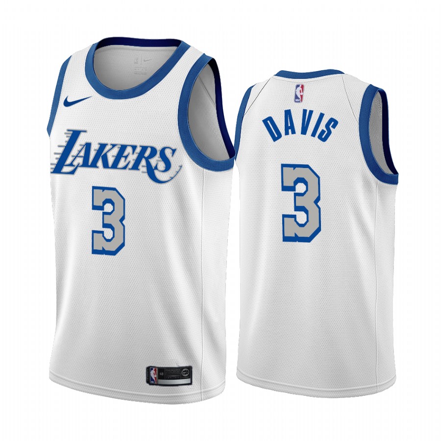 Men's Los Angeles Lakers #3 Anthony Davis White City Edition New Blue Silver Logo 2020-21 Stitched Jersey