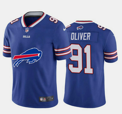 Men's Buffalo Bills #91 Ed Oliver Blue 2020 Team Big Logo Limited Stitched Jersey