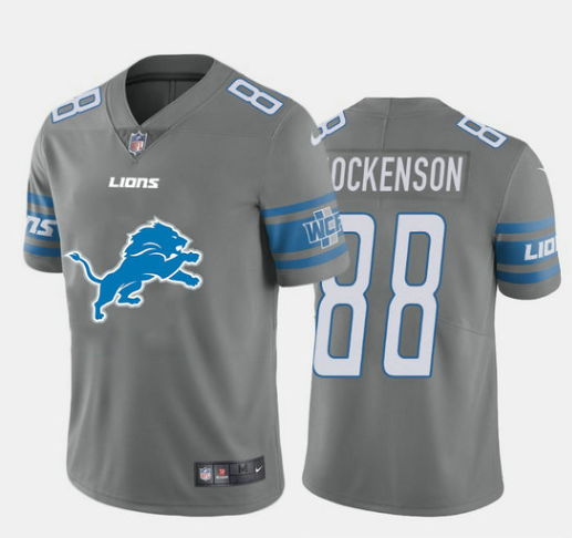 Men's Detroit Lions #88 T.J. Hockenson 2020 Grey Team Big Logo Limited Stitched Jersey