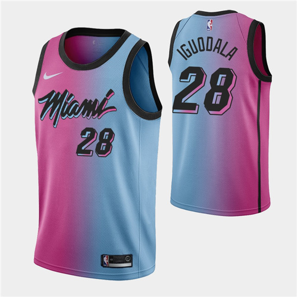 Men's Miami Heat #28 Andre Iguodala 2021 Blue/Pink City Edition Vice Stitched NBA Jersey