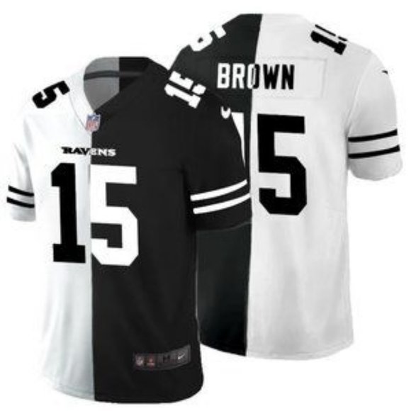 Men's Baltimore Ravens #15 Marquise Brown Black & White NFL Split Vapor Limited Stitched Jersey