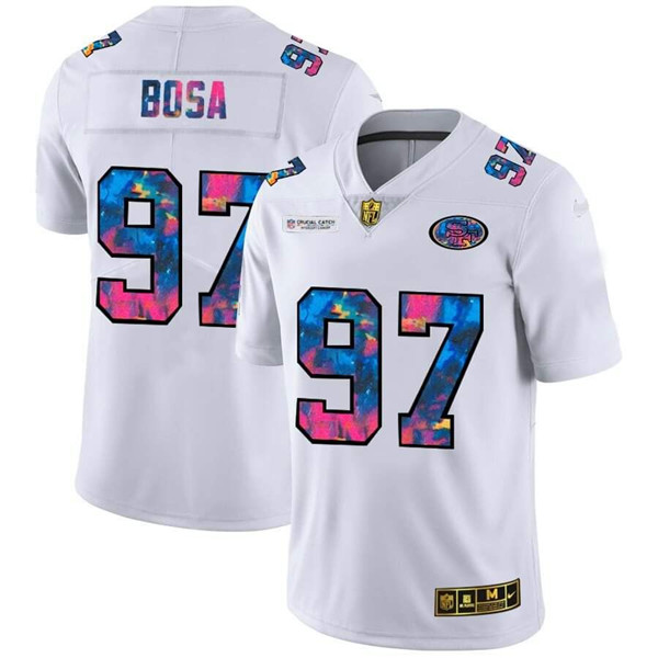 Men's San Francisco 49ers #97 Nick Bosa 2020 White NFL Crucial Catch Limited Stitched Jersey