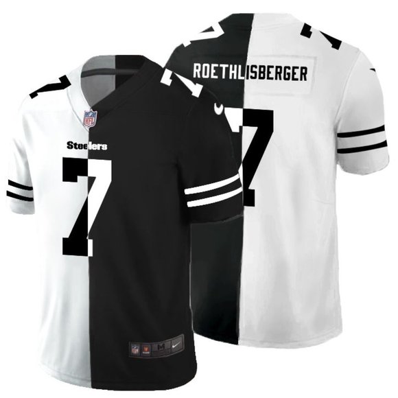 Men's Pittsburgh Steelers #7 Ben Roethlisberger Black &White NFL Split Limited Stitched Jersey