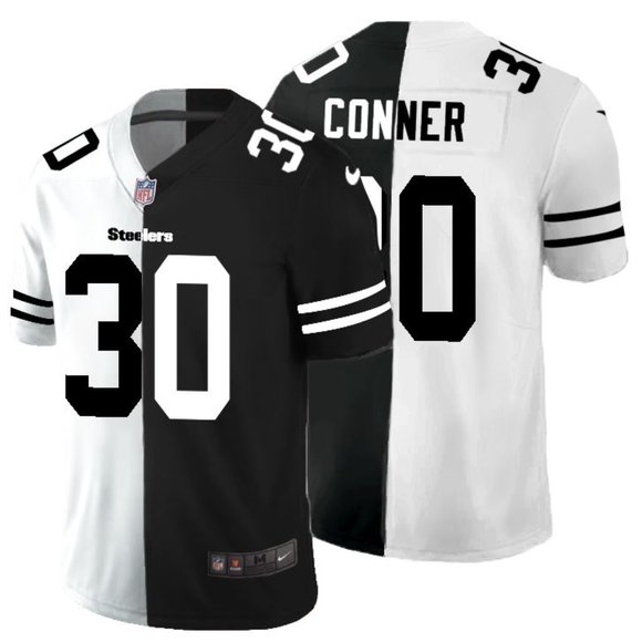 Men's Pittsburgh Steelers #30 James Conner Black &White NFL Split Limited Stitched Jersey