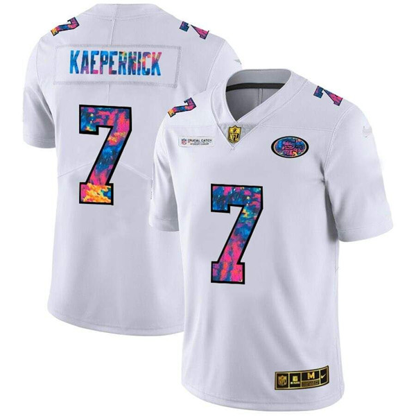 Men's San Francisco 49ers #7 Colin Kaepernick White NFL 2020 Crucial Catch Limited Stitched Jersey