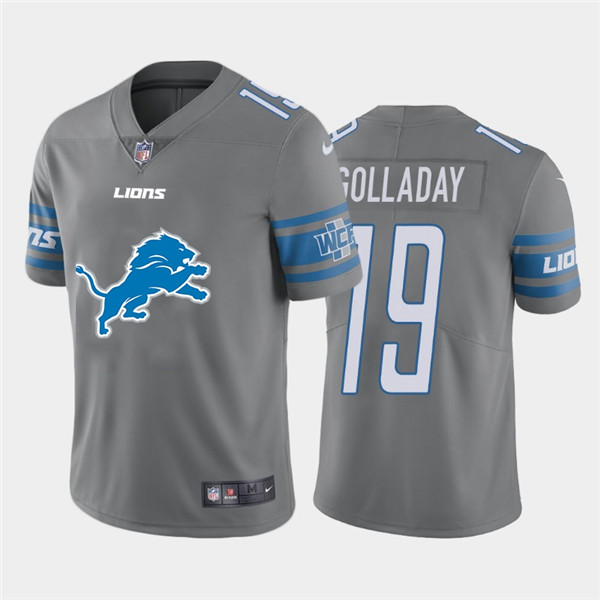Men's Detroit Lions #19 Kenny Golladay Grey Team Big Logo Limited Stitched Jersey