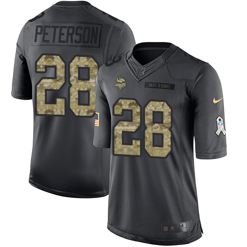 Men's Minnesota Vikings #28 Adrian Peterson Black Stitched NFL Limited 2016 Salute To Service Jersey