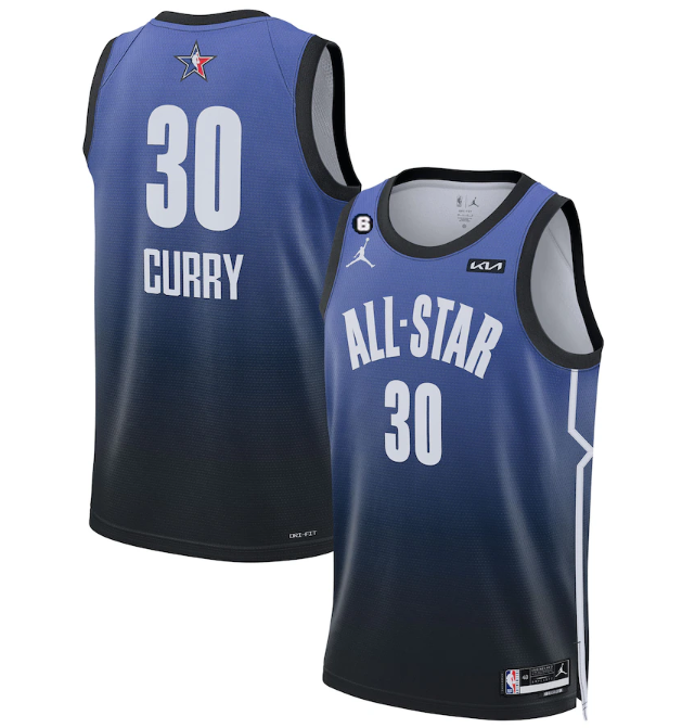 Men's 2023 All-Star #30 Stephen Curry Blue With NO.6 Patch Game Swingman Stitched Basketball Jersey