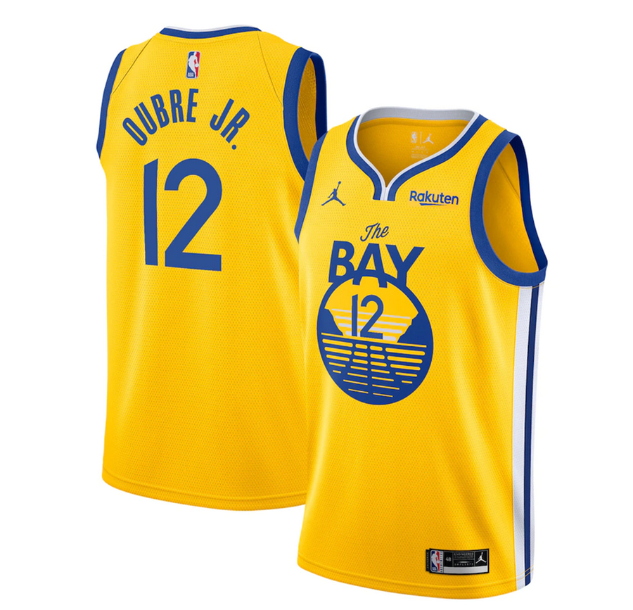 Men's Golden State Warriors #12 Kelly Oubre Jr. Gold NBA 2020/21 Swingman Badge Edition Stitched Jersey