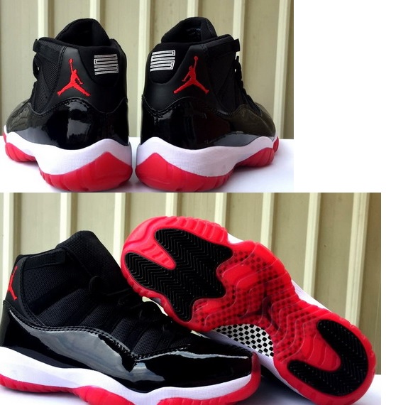 men air jordan 11 black red bred shoes-001