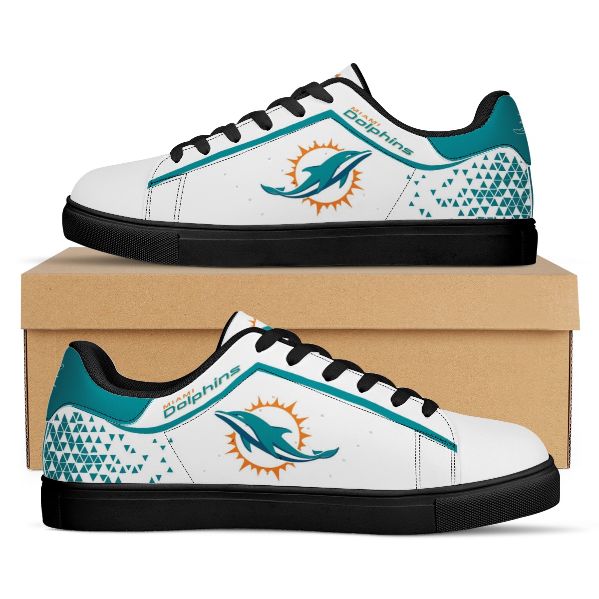 Men's Miami Dolphins Low Top Leather Sneakers 001