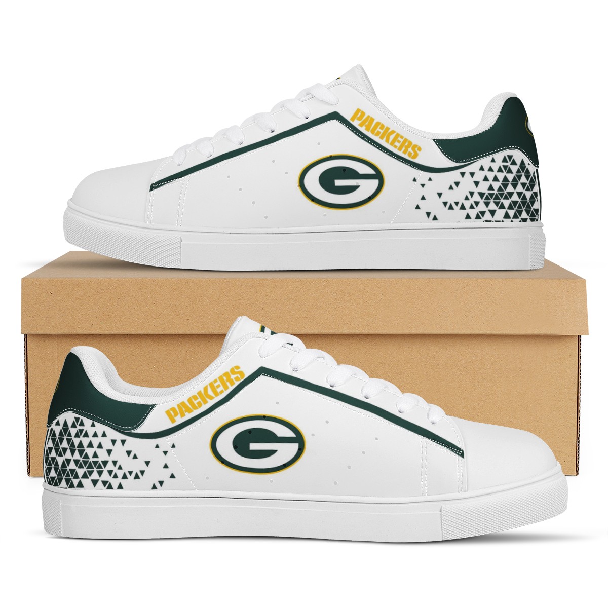 Women's Green Bay Packers Low Top Leather Sneakers 002