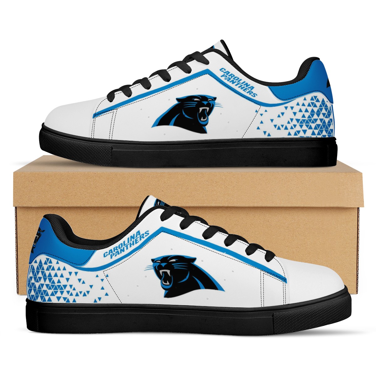 Women's Carolina Panthers Low Top Leather Sneakers 001