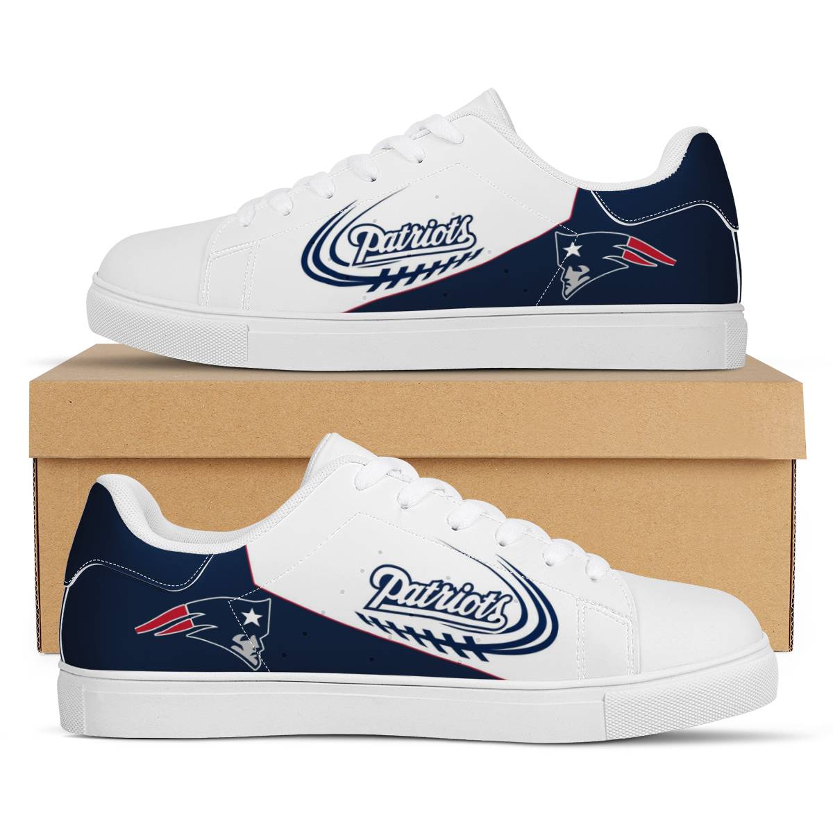 Men's New England Patriots Low Top Leather Sneakers 003