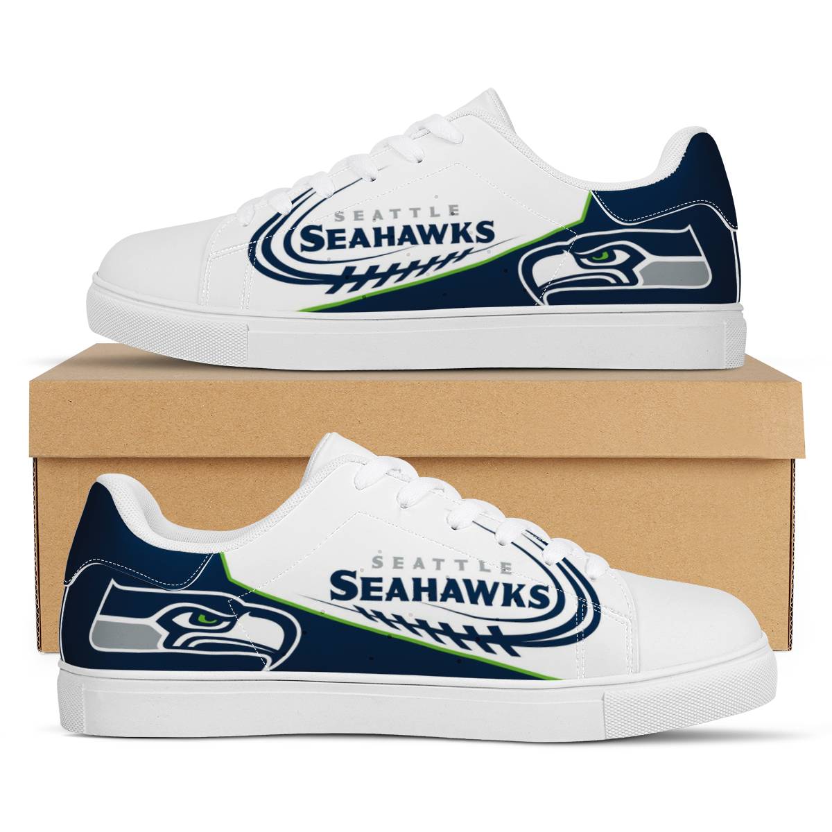 Women's Seattle Seahawks Low Top Leather Sneakers 003