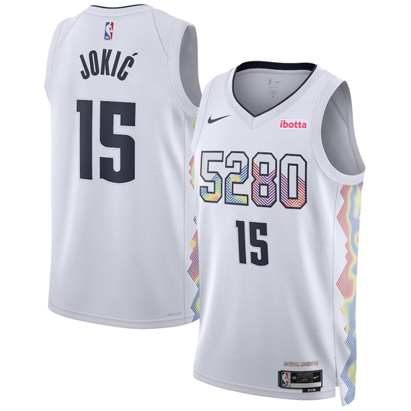 Men's Denver Nuggets #15 Nikola Jokić White 2024/25 City Edition Stitched Basketball Jersey Men's Denver Nuggets #15 Nikola Jokić White 2024/25 City Edition Stitched Basketball Jersey