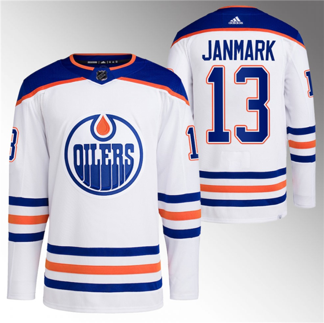 Men's Edmonton Oilers #13 Mattias Janmark White Stitched Jersey