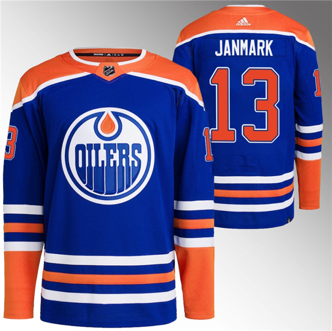 Men's Edmonton Oilers #13 Mattias Janmark Royal Stitched Jersey