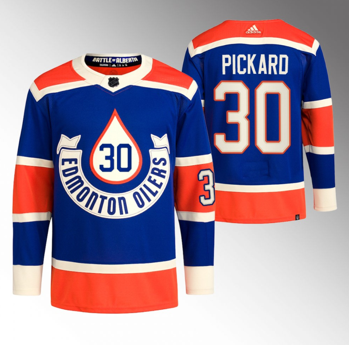 Men's Edmonton Oilers #30 Calvin Pickard 2023 Royal Heritage Classic Primegreen Stitched Jersey