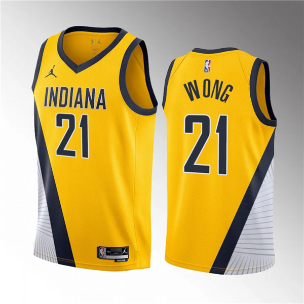 Men's Indiana Pacers #21 Isaiah Wong Yellow 2023 Draft Statement Edition Stitched Basketball Jersey