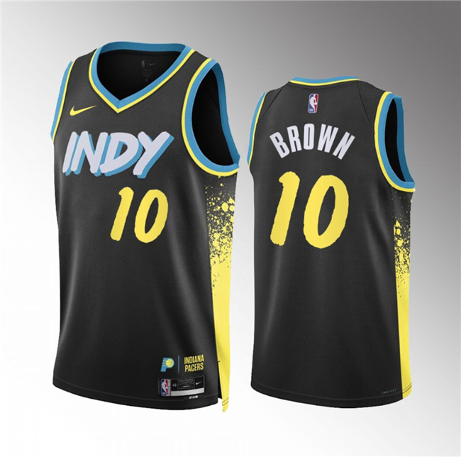 Men's Indiana Pacers #10 Kendall Brown Black 2023/24 City Edition Stitched Basketball Jersey