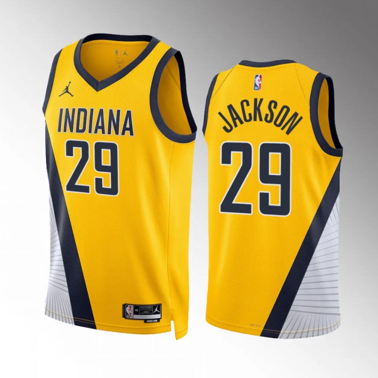 Men's Indiana Pacers #29 Quenton Jackson Yelllow Statement Edition Stitched Basketball Jersey