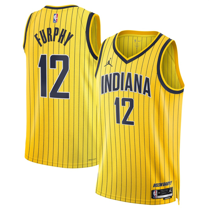 Men's Indiana Pacers #12 Johnny Furphy Yellow 2026/27 Statement Edition Stitched Basketball Jersey