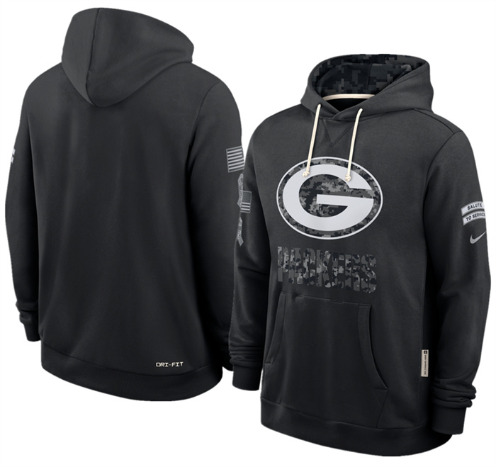 Men's Green Bay Packers Black 2026 Salute to Service Sideline Dri-FIT Pullover Hoodie