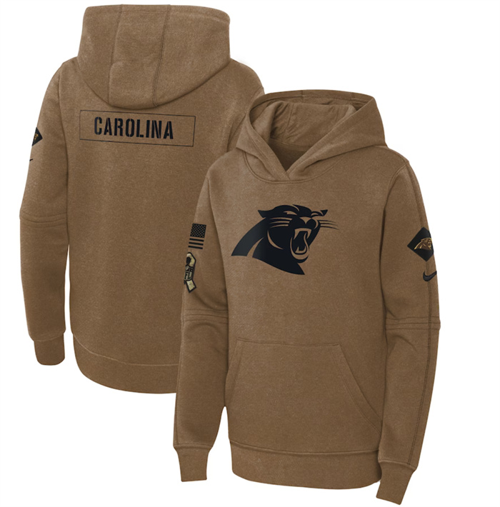Youth Carolina Panthers 2023 Brown Salute to Service Pullover Hoodie
