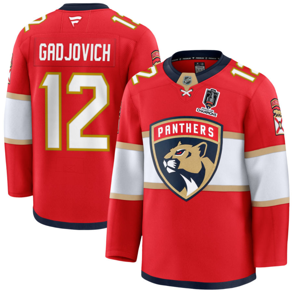 Men's Florida Panthers #12 Jonah Gadjovich Red Home 2025 Stanley Cup Champions Patch Stitched Hockey Jersey Men's Florida Panthers #12 Jonah Gadjovich Red Home 2025 Stanley Cup Champions Patch Stitched Hockey Jersey