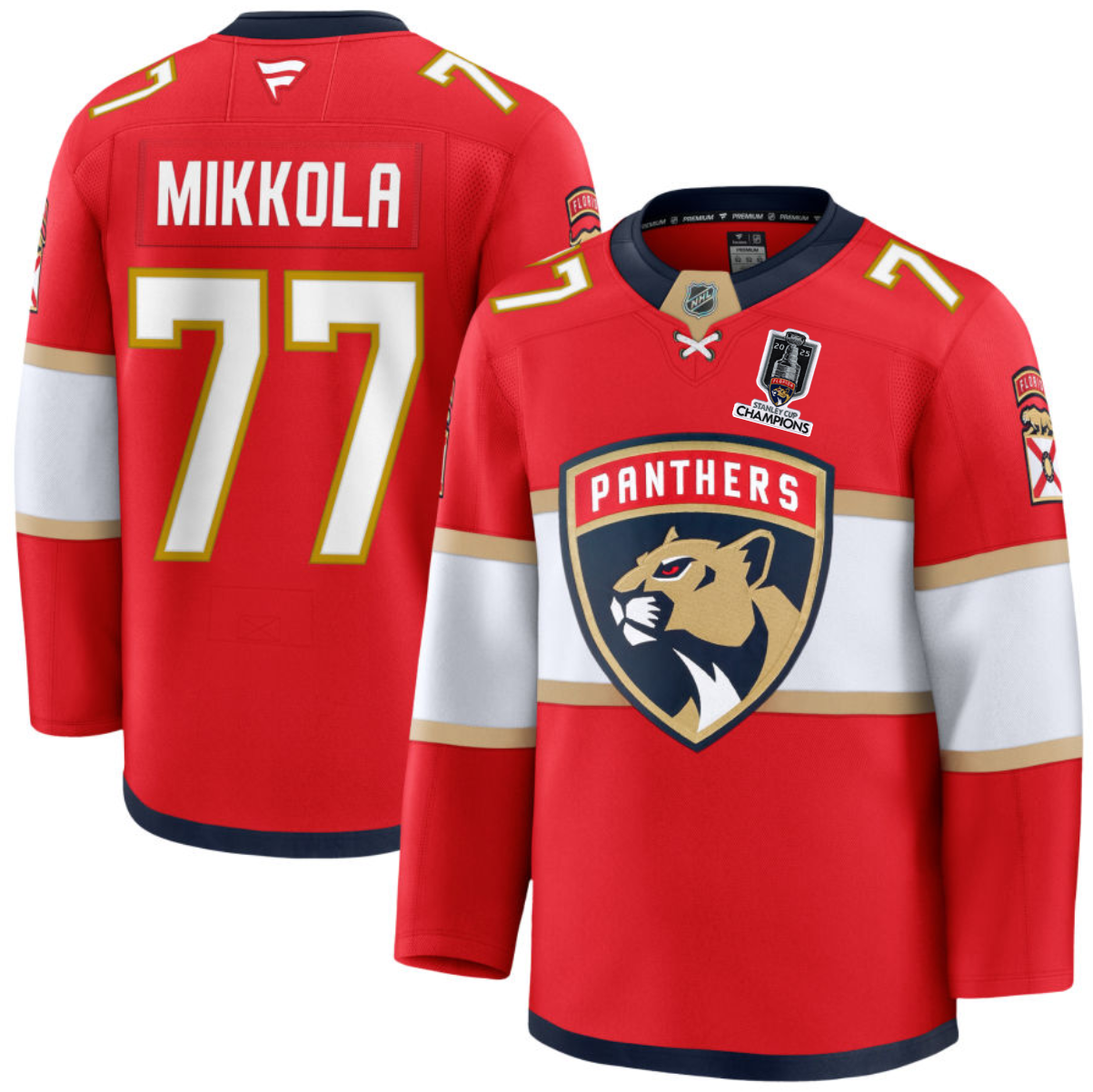 Men's Florida Panthers #77 Niko Mikkola Red Home 2025 Stanley Cup Champions Patch Stitched Hockey Jersey Men's Florida Panthers #77 Niko Mikkola Red Home 2025 Stanley Cup Champions Patch Stitched Hockey Jersey