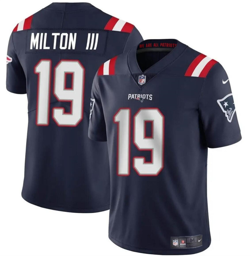Youth New England Patriots #19 Joe Milton III Navy 2024 Vapor Limited Stitched Football Jersey Youth New England Patriots #19 Joe Milton III Navy 2024 Vapor Limited Stitched Football Jersey