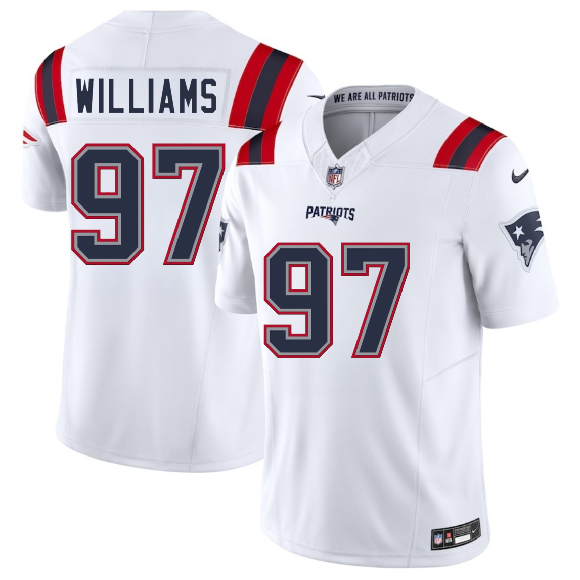 Youth New England Patriots #97 Milton Williams White 2025 F.U.S.E Vapor Limited Stitched Football Jersey Youth New England Patriots #97 Milton Williams White 2025 F.U.S.E Vapor Limited Stitched Football Jersey