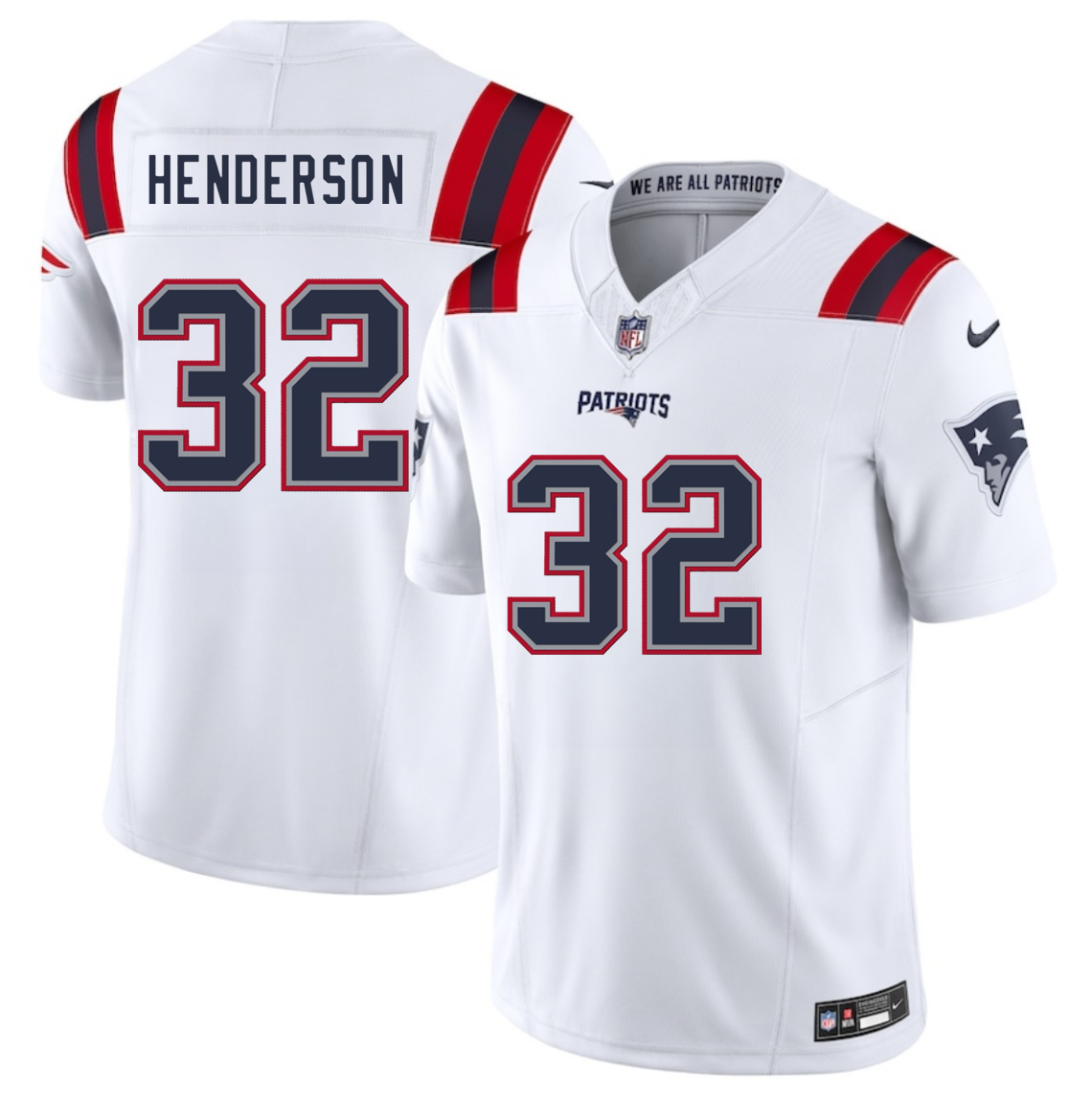 Youth New England Patriots #32 TreVeyon Henderson White 2025 F.U.S.E. Vapor Limited Stitched Football Jersey Youth New England Patriots #32 TreVeyon Henderson White 2025 F.U.S.E. Vapor Limited Stitched Football Jersey