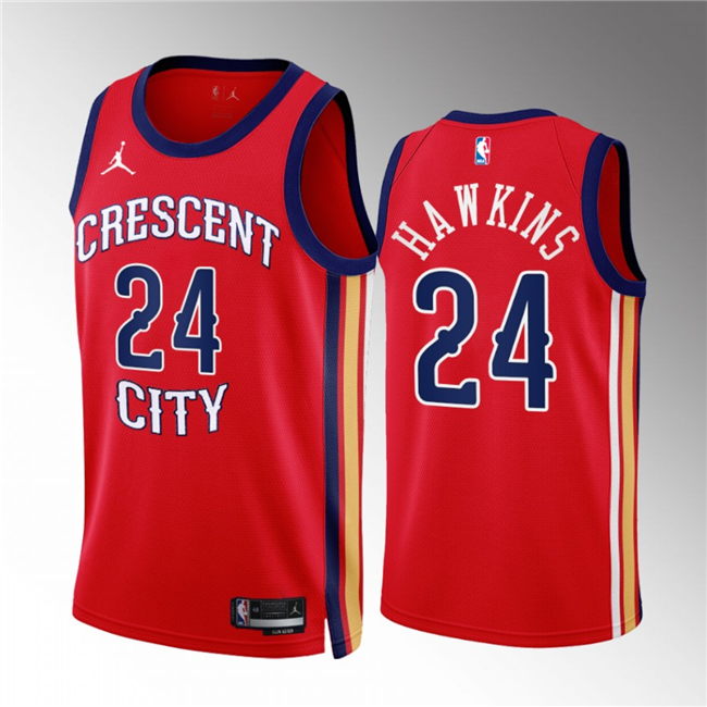 Men's New Orleans Pelicans #24 Jordan Hawkins Red 2022/23 Statement Edition Stitched Basketball Jersey
