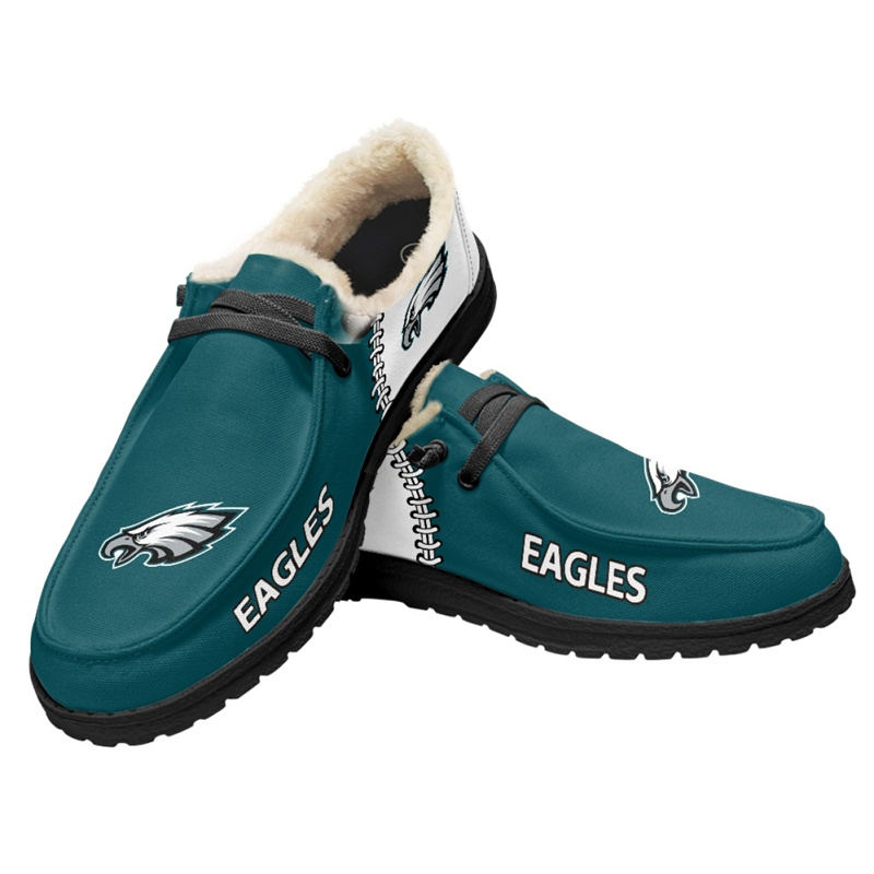 Men's Philadelphia Eagles Loafers Lace Up Fuzzy Lined Shoes 002 (Pls check description for details)