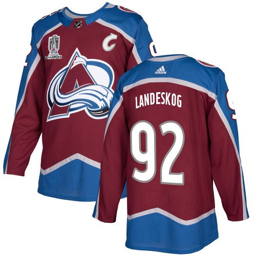 Men's Colorado Avalanche #92 Gabriel Landeskog 2022 Stanley Cup Champions with C Patch Stitched Jersey