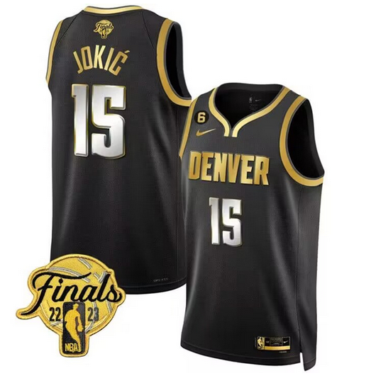 Youth Denver Nuggets Active Player Custom Black Gold Edition 2023 Finals Collection With NO.6 Patch Stitched Basketball Jersey