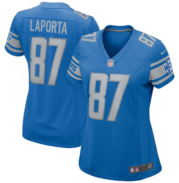 Women's Detroit Lions #87 Sam LaPorta Blue Vapor Limited Stitched Game Jersey(Run Smaller)