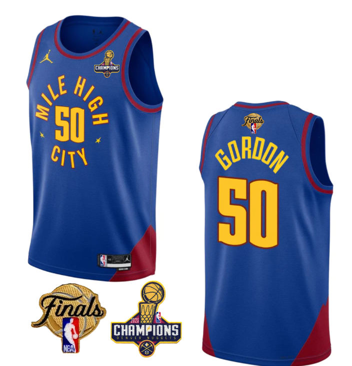 Women's Denver Nuggets #50 Aaron Gordon Blue 2023 Nuggets Champions Patch And Finals Patch Statemenr Edition Stitched Basketball Jersey