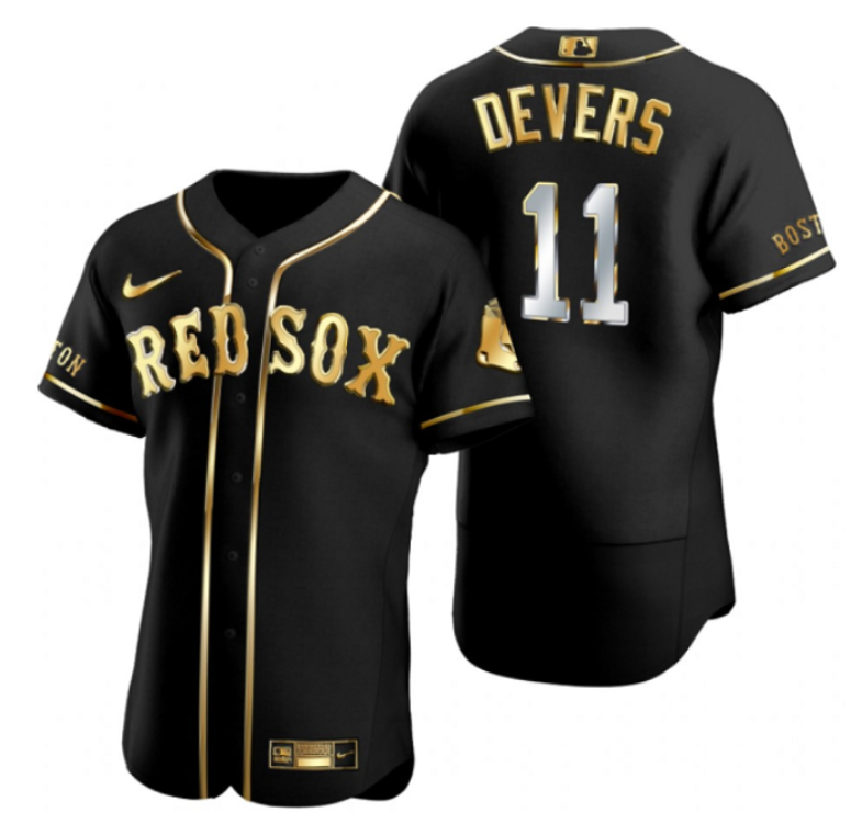 Men's Boston Red Sox Custom Black Gold Flex base Stitched Baseball Jersey