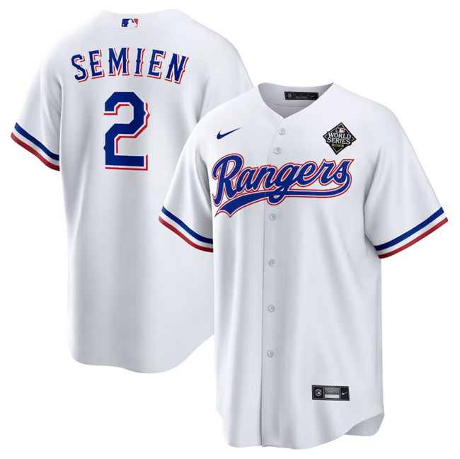 Youth Texas Rangers #2 Marcus Semien White 2023 World Series Stitched Baseball Jersey