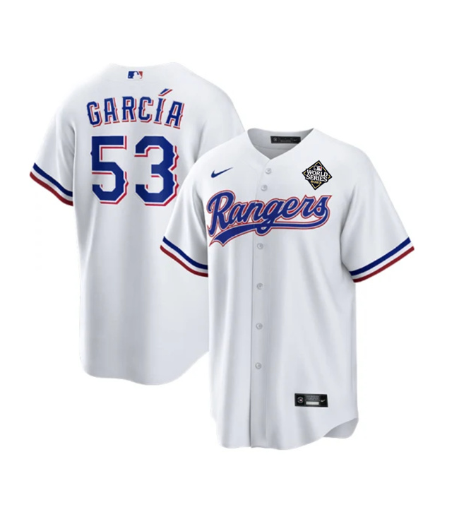 Youth Texas Rangers #53 Adolis García White 2023 World Series Stitched Baseball Jersey
