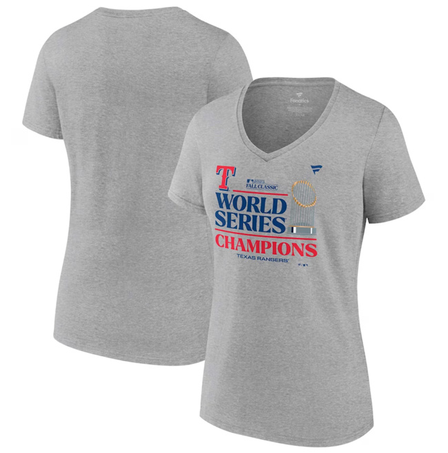 Women's Texas Rangers Heather Gray 2023 World Series Champions Locker Room T-Shirt(Run Small)