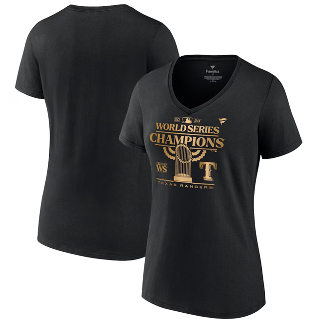 Women's Texas Rangers Black 2023 World Series Champions Big & Tall Parade T-Shirt(Run Small)