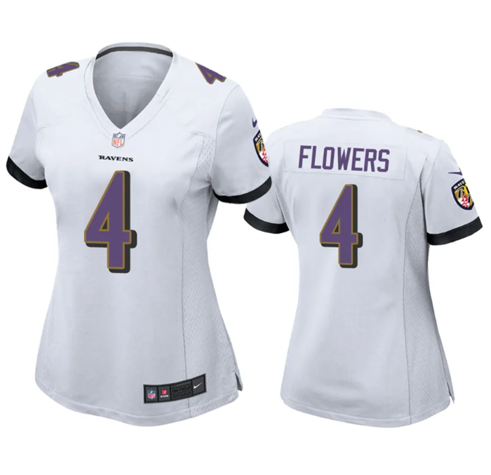 Women's Baltimore Ravens #4 Zay Flowers White Football Jersey(Run Small)